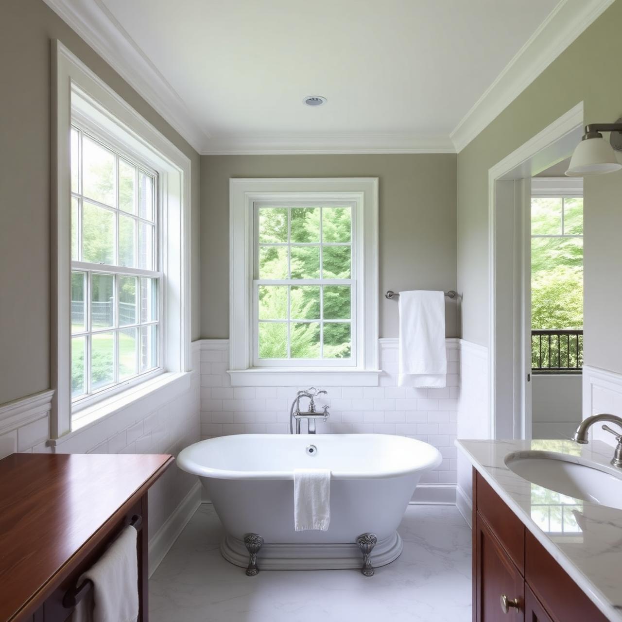 Master bathroom renovation with freestanding tub and subway tile