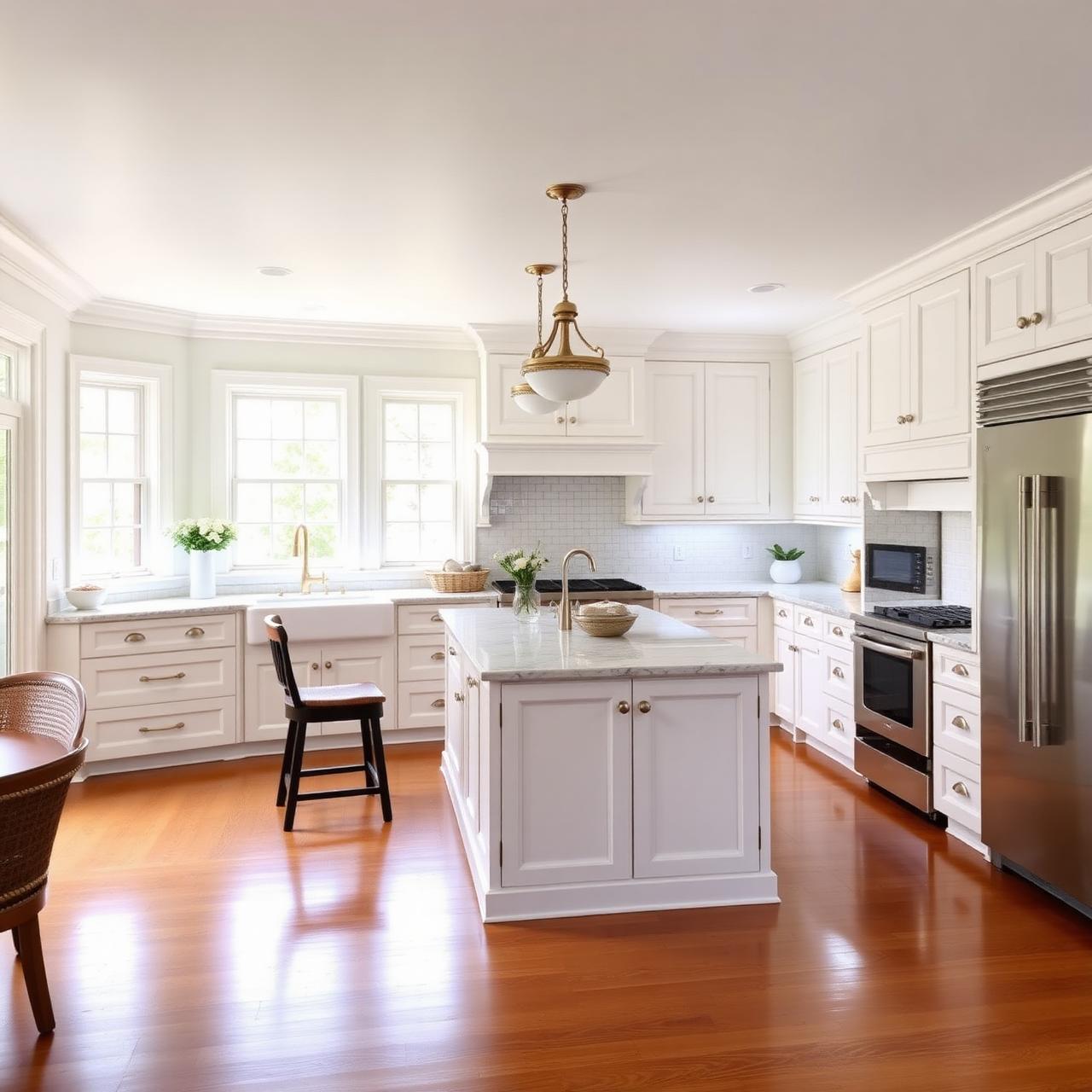 Renovated white shaker kitchen in a Long Island colonial