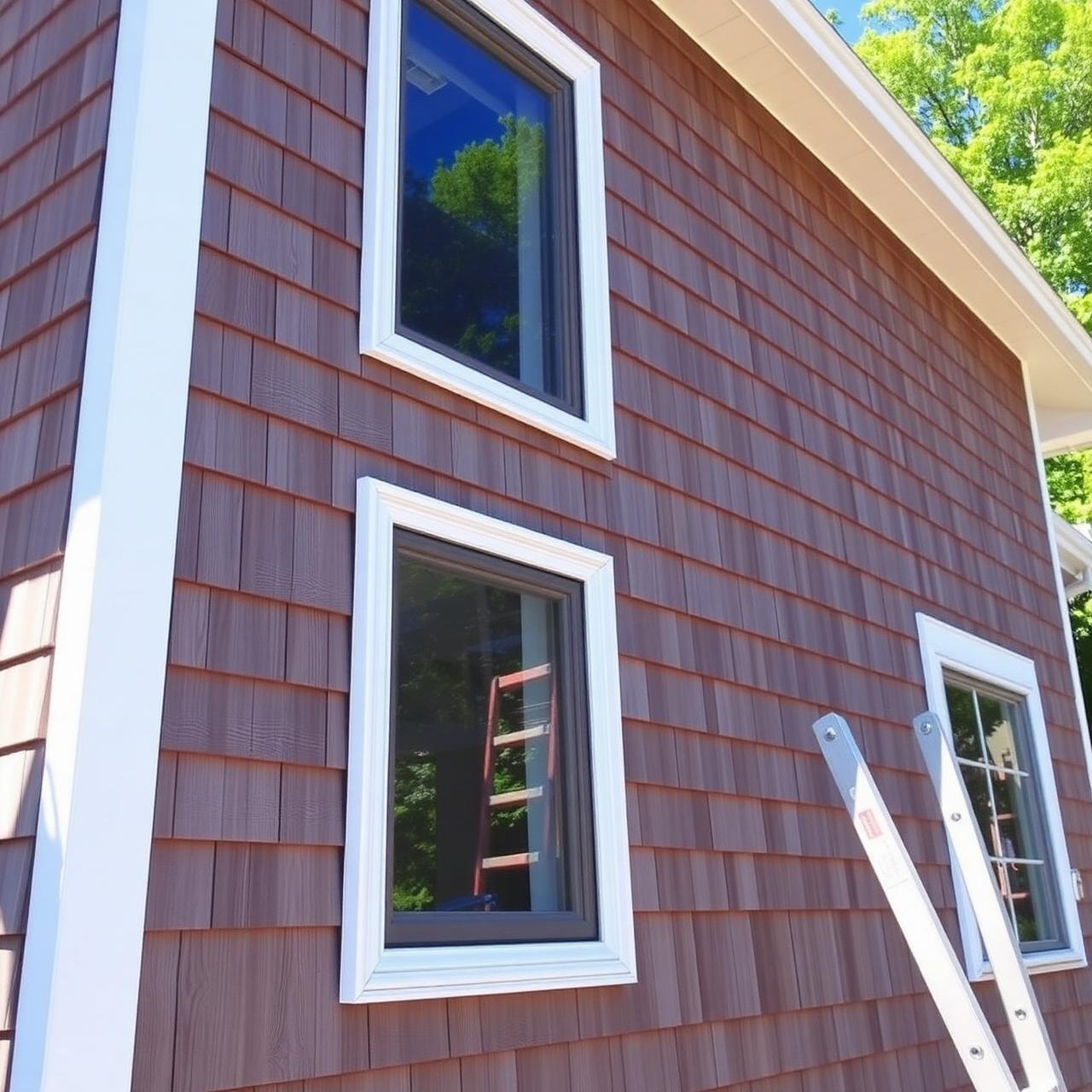 New cedar shake siding installation and exterior trim